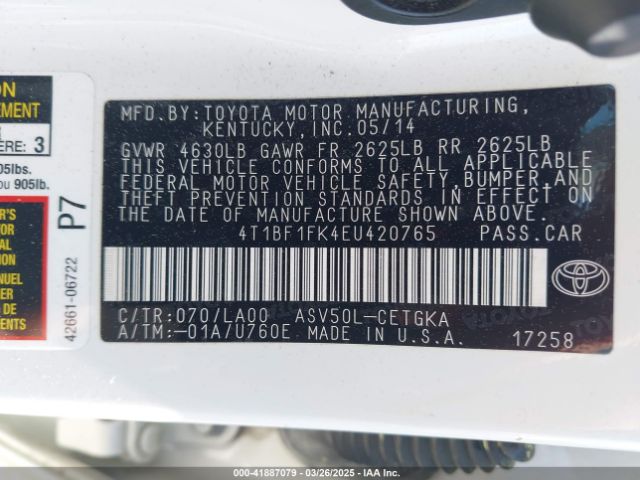 4T1BF1FK4EU420765 Toyota CAMRY XLE