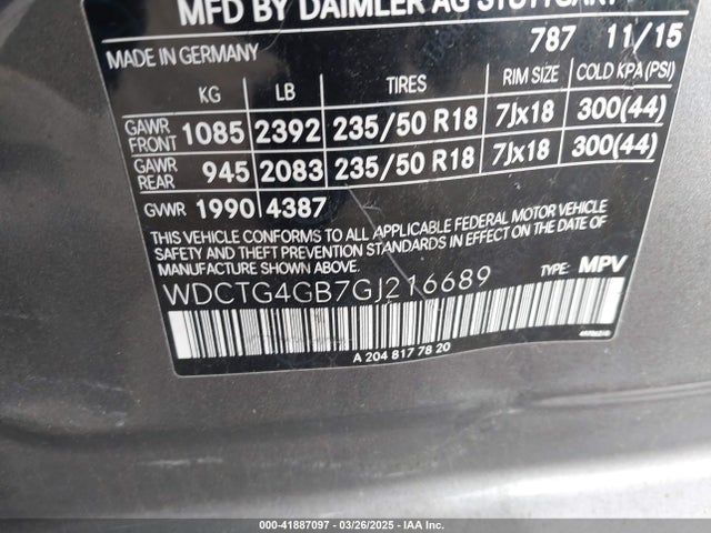 WDCTG4GB7GJ216689 Mercedes-Benz Gla 250 4matic