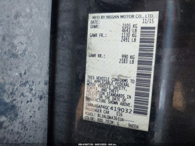 1N4AA6AP4GC419032 Nissan Maxima 3.5 Platinum/3.5 S/3.5 Sl/3.5 Sr/3.5 Sv