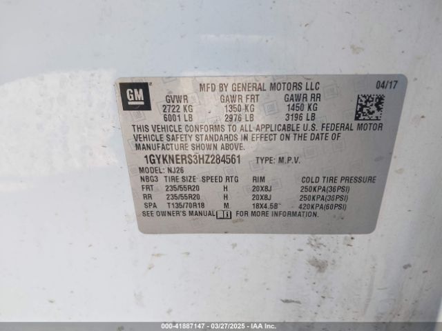 1GYKNERS3HZ284561 Cadillac Xt5 Premium Luxury