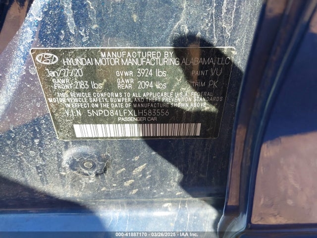 5NPD84LFXLH583556 Hyundai ELANTRA SEL