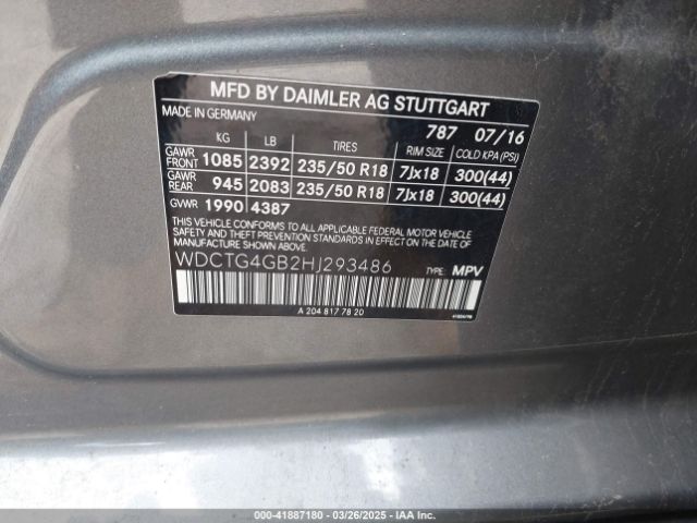 WDCTG4GB2HJ293486 Mercedes-Benz Gla 250 4matic