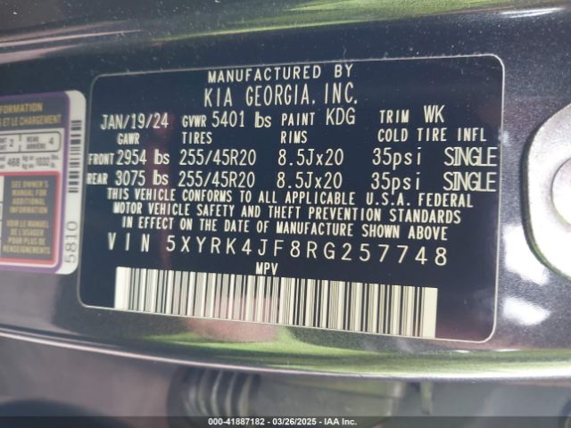 5XYRK4JF8RG257748 KIA SORENTO SX