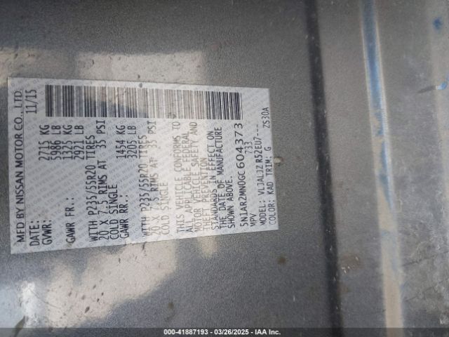 5N1AR2MN0GC604373 Nissan Pathfinder Platinum