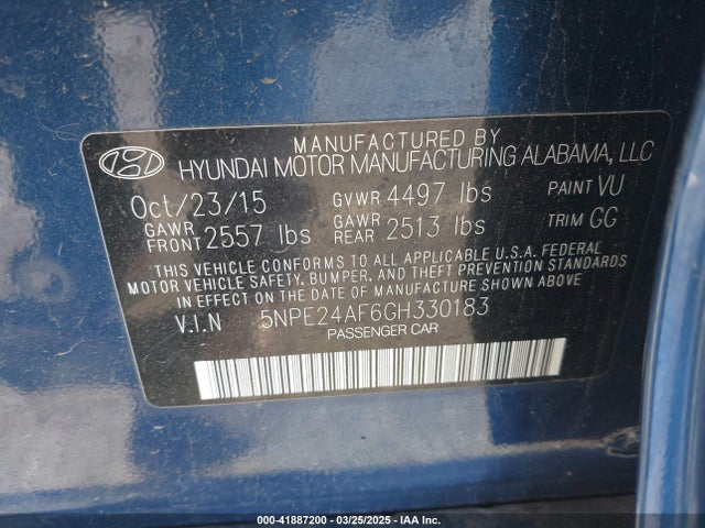 5NPE24AF6GH330183 Hyundai SONATA SE