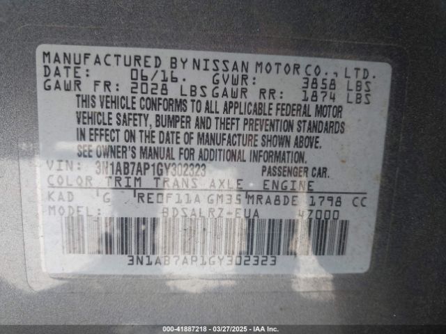 3N1AB7AP1GY302323 Nissan SENTRA SR