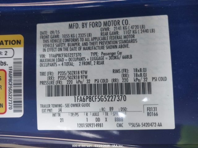 1FA6P8CF5G5227370 Ford MUSTANG GT
