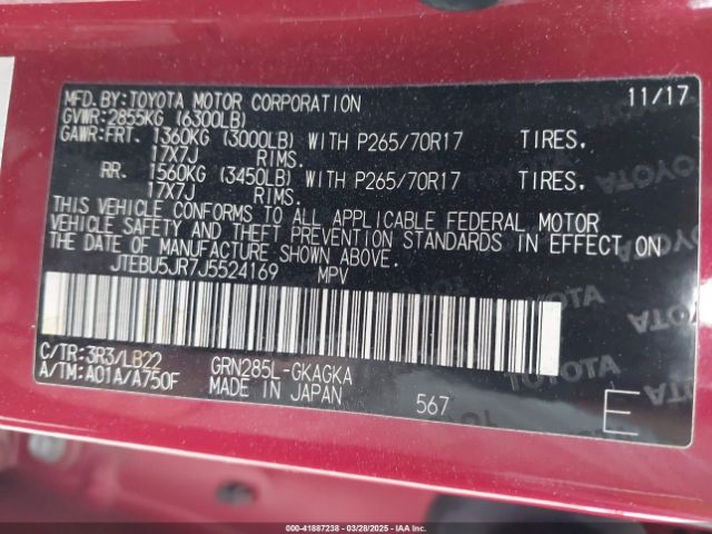 JTEBU5JR7J5524169 Toyota 4runner Sr5 Premium