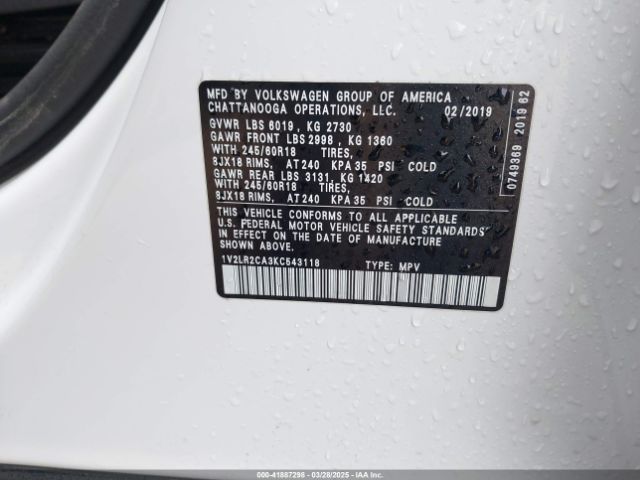 1V2LR2CA3KC543118 Volkswagen Atlas 3.6l V6 Se