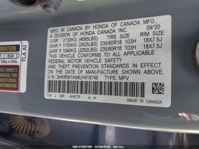 2HKRW1H54LH419746 Honda Cr-v 2wd Ex