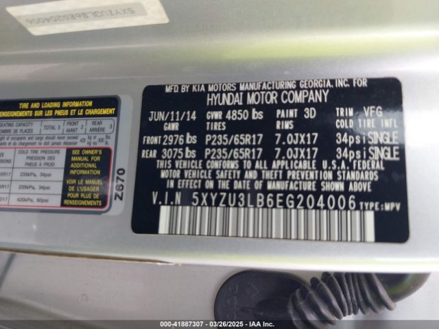5XYZU3LB6EG204006 Hyundai Santa Fe Sport 2.4l