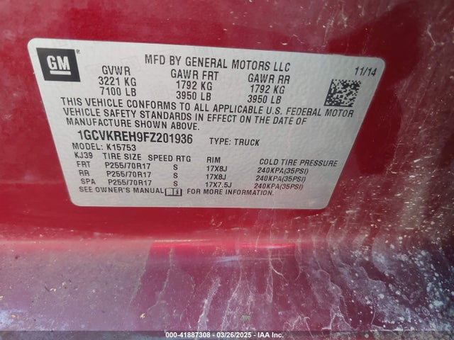 1GCVKREH9FZ201936 Chevrolet Silverado 1500 1lt