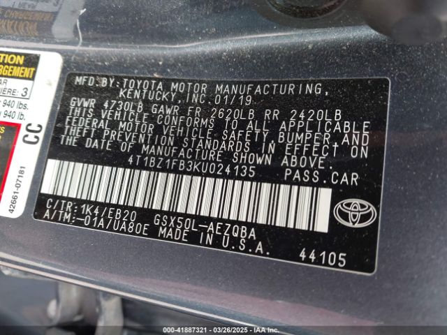 4T1BZ1FB3KU024135 Toyota AVALON XSE