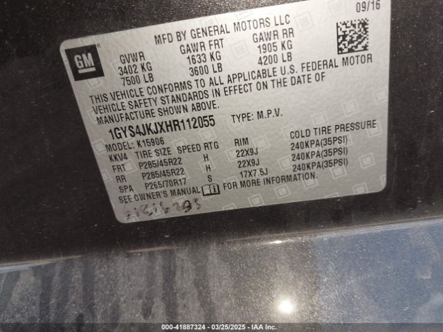 1GYS4JKJXHR112055 Cadillac Escalade Esv Premium Luxury
