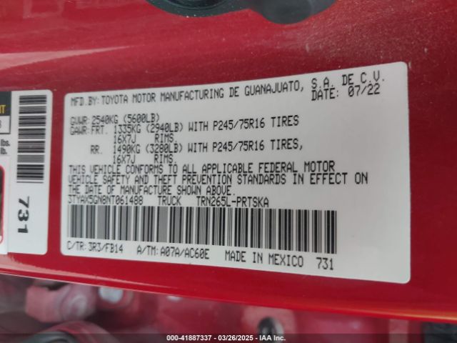 3TYAX5GN8NT061488 Toyota Tacoma Sr