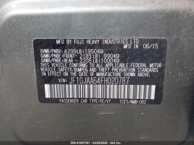 JF1GJAA64FH020787 Subaru Impreza 2.0i