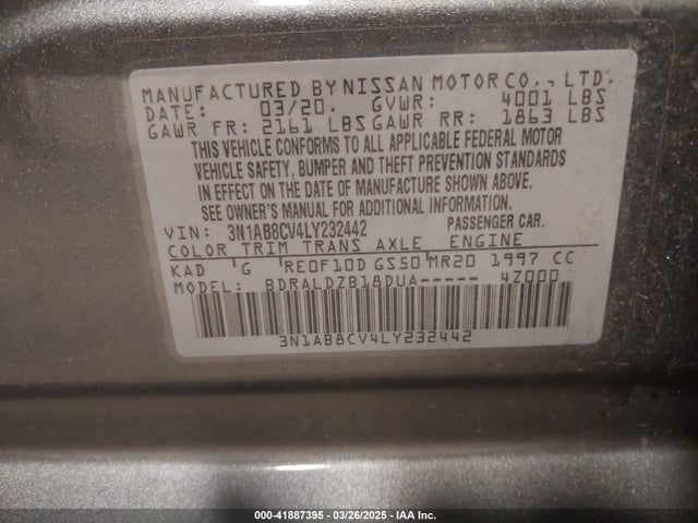 3N1AB8CV4LY232442 Nissan Sentra Sv Xtronic Cvt