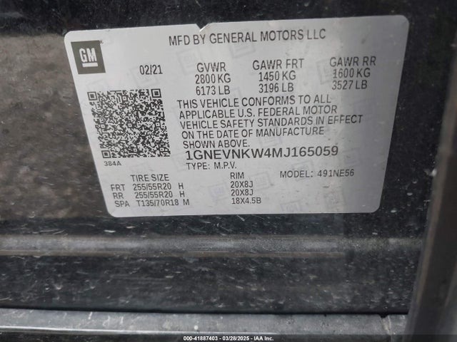1GNEVNKW4MJ165059 Chevrolet Traverse Awd High Country
