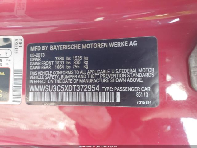 2013 MINI HARDTOP WMWSU3C5XDT372954 Photo 8