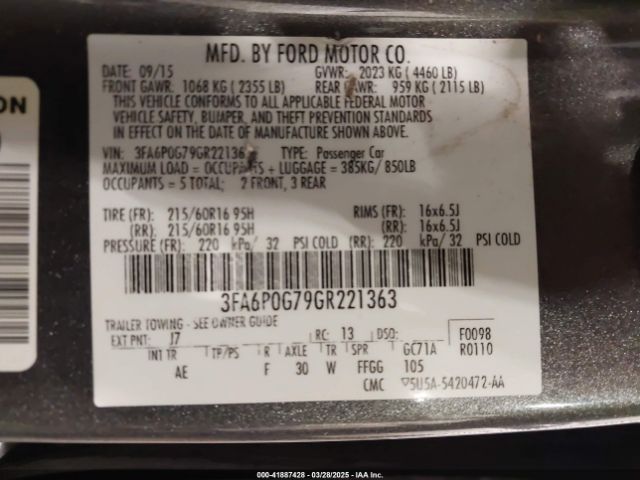 3FA6P0G79GR221363 Ford 2016