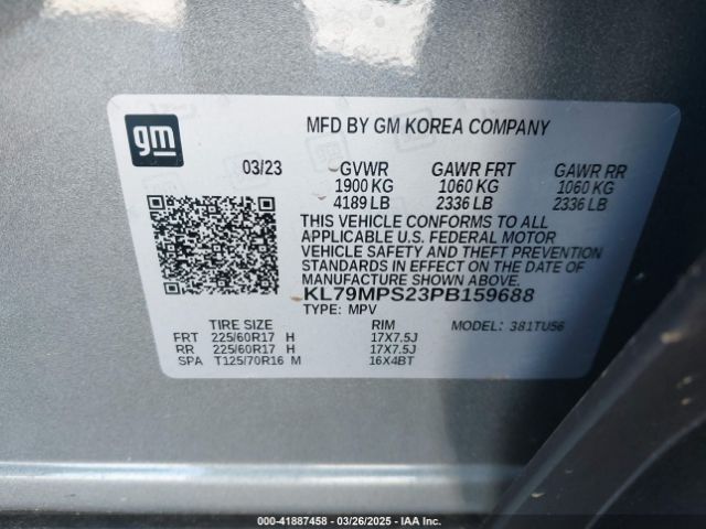 KL79MPS23PB159688 Chevrolet Trailblazer Fwd Lt