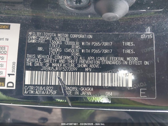 Toyota 4runner Sr5 Premium 2015 JTEBU5JR1F5272099 Image 9