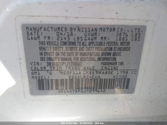 3N1AB7AP1JY299642 Nissan SENTRA S
