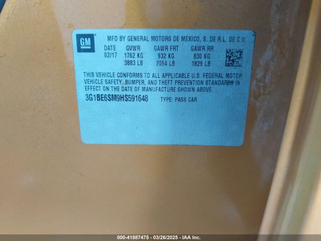 3G1BE6SM9HS591648 Chevrolet Cruze Lt Auto