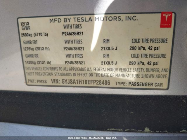 5YJSA1H16EFP28486 Tesla Model S P85