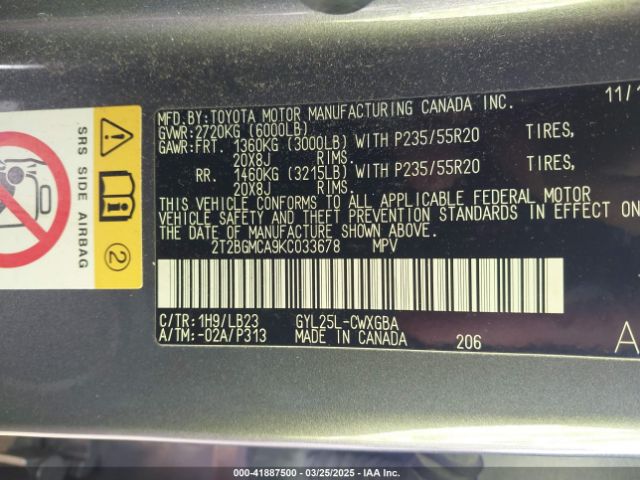 2T2BGMCA9KC033678 Lexus RX 450H