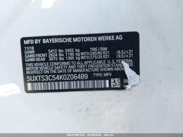 5UXTS3C54K0Z06489 BMW X3 M40i