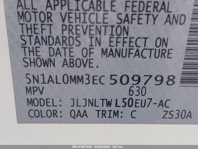 5N1AL0MM3EC509798 Infiniti QX60