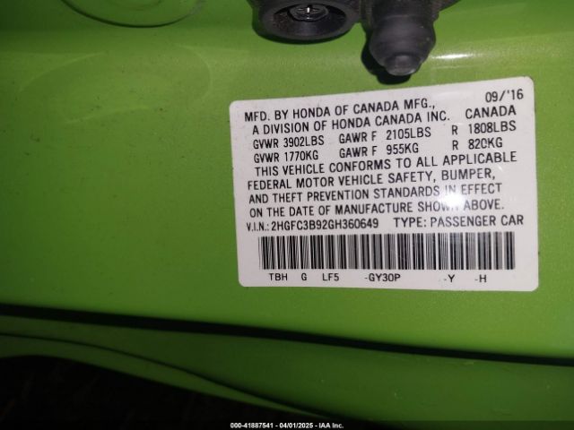2HGFC3B92GH360649 Honda Civic Touring