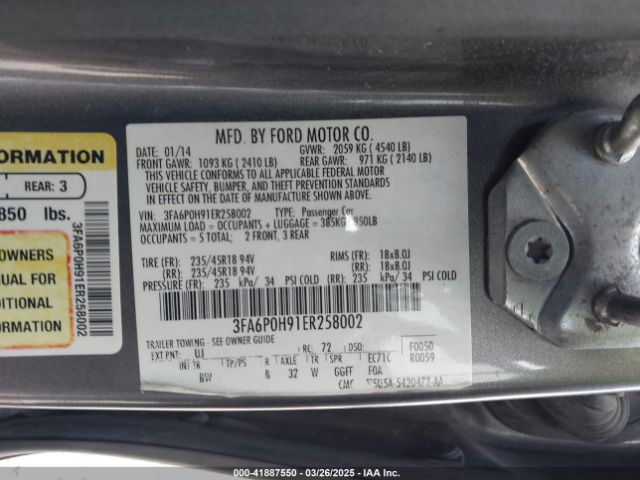 3FA6P0H91ER258002 Ford FUSION SE