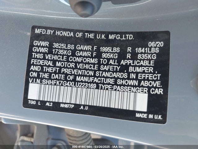 SHHFK7G4XLU223169 Honda Civic Sport