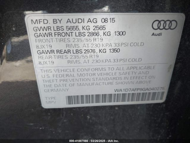 WA1D7AFP9GA040275 Audi Q5 3.0t Premium Plus
