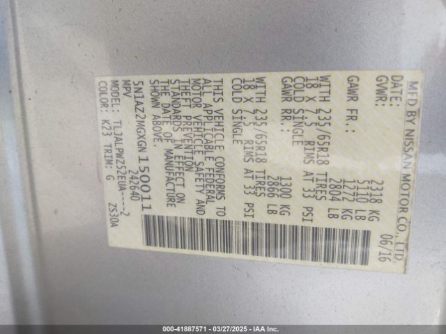 5N1AZ2MGXGN150011 Nissan MURANO S
