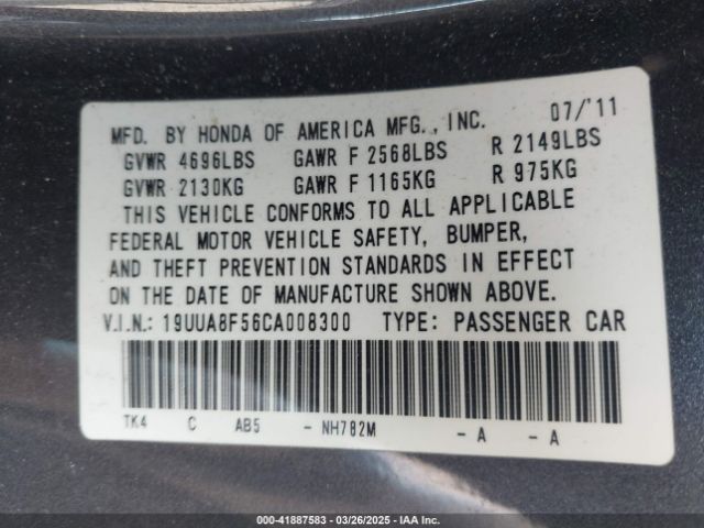 2012 ACURA TL 19UUA8F56CA008300 Photo 8