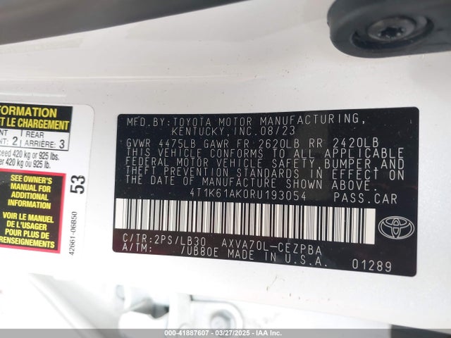 4T1K61AK0RU193054 Toyota CAMRY XSE