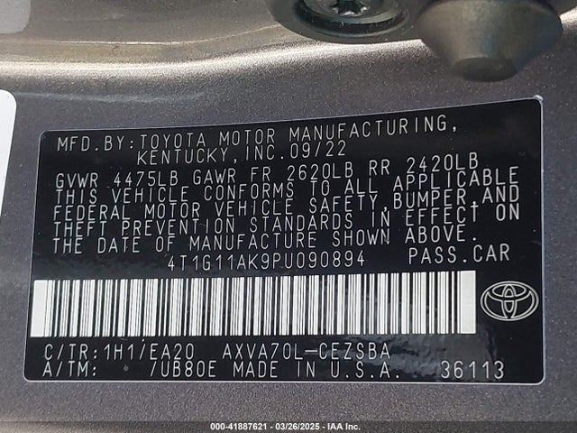 4T1G11AK9PU090894 Toyota CAMRY SE