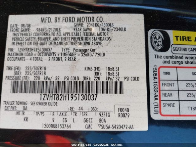 2009 FORD MUSTANG 1ZVHT82H195130037 Photo 8