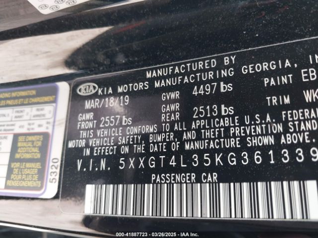 5XXGT4L35KG361339 KIA Optima S