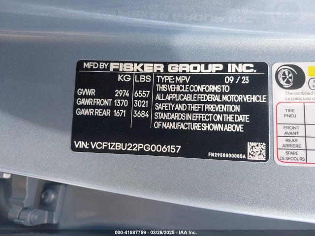 Fisker Ocean One 2023 VCF1ZBU22PG006157 Image 9