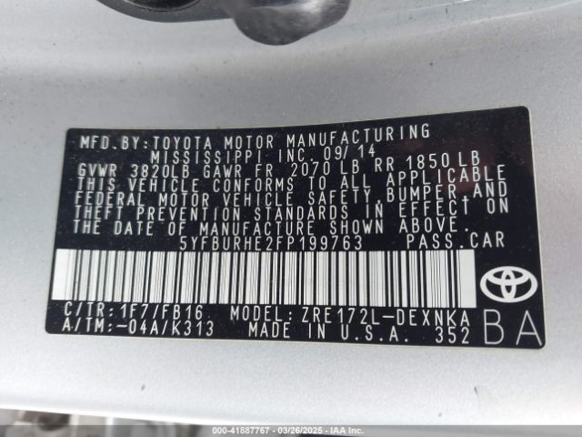 5YFBURHE2FP199763 Toyota Corolla Le/le Plus/le Premium