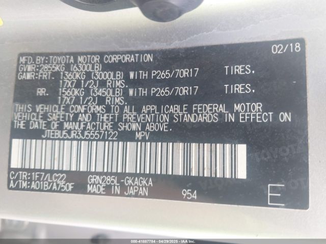 JTEBU5JR3J5557122 Toyota 4runner Trd Off Road Premium