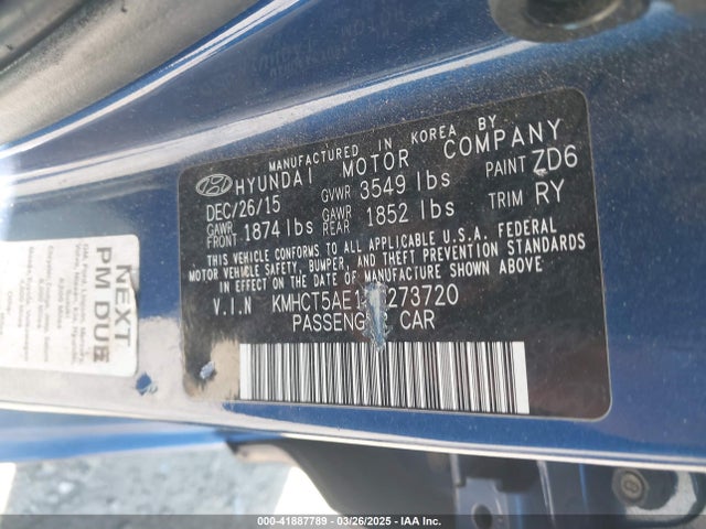 KMHCT5AE1GU273720 Hyundai ACCENT SE
