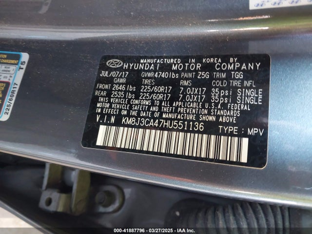 KM8J3CA47HU551136 Hyundai TUCSON SE