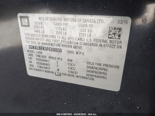 2GNALBEK5F6308838 Chevrolet EQUINOX 1LT