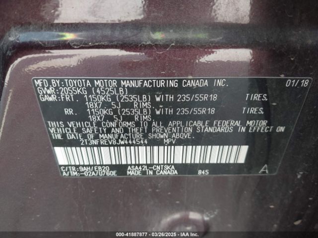 2T3NFREV8JW444544 Toyota RAV4 SE
