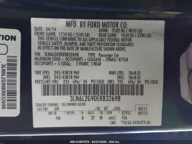 3LN6L2G90ER832698 Lincoln MKZ
